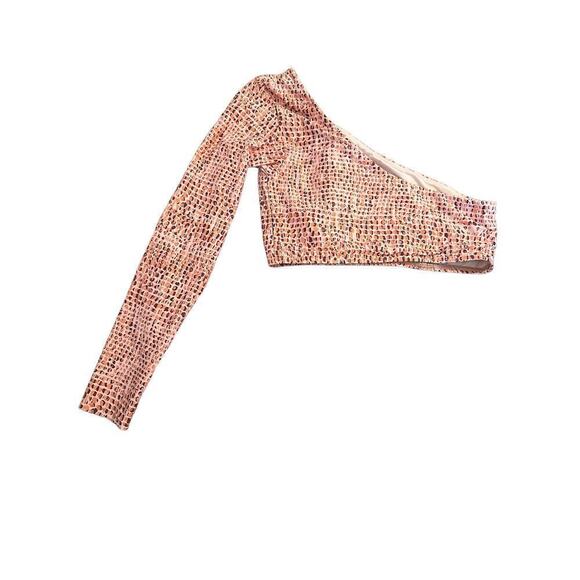 L*Space Women's One-Shoulder Summer Swim Cardi Rash Guard Top Size L Orange NWOT - Picture 3 of 7